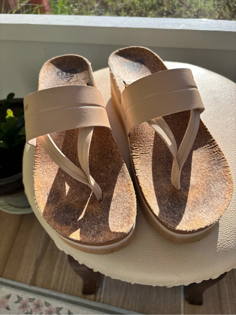 Reef Women's Neutral Beige Cork Platform Thong Sandals